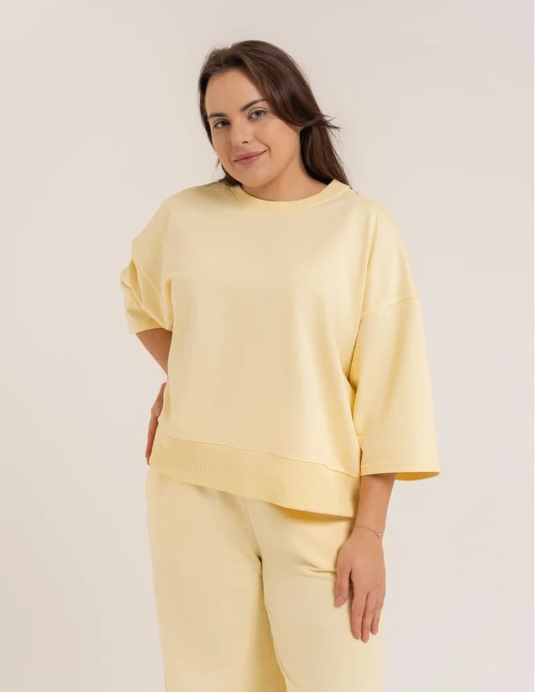 Bluzy dresowe - Bluza dresowa damska o luźnym kroju bez kaptura ŻÓŁTY - produkt moraj.pl 10