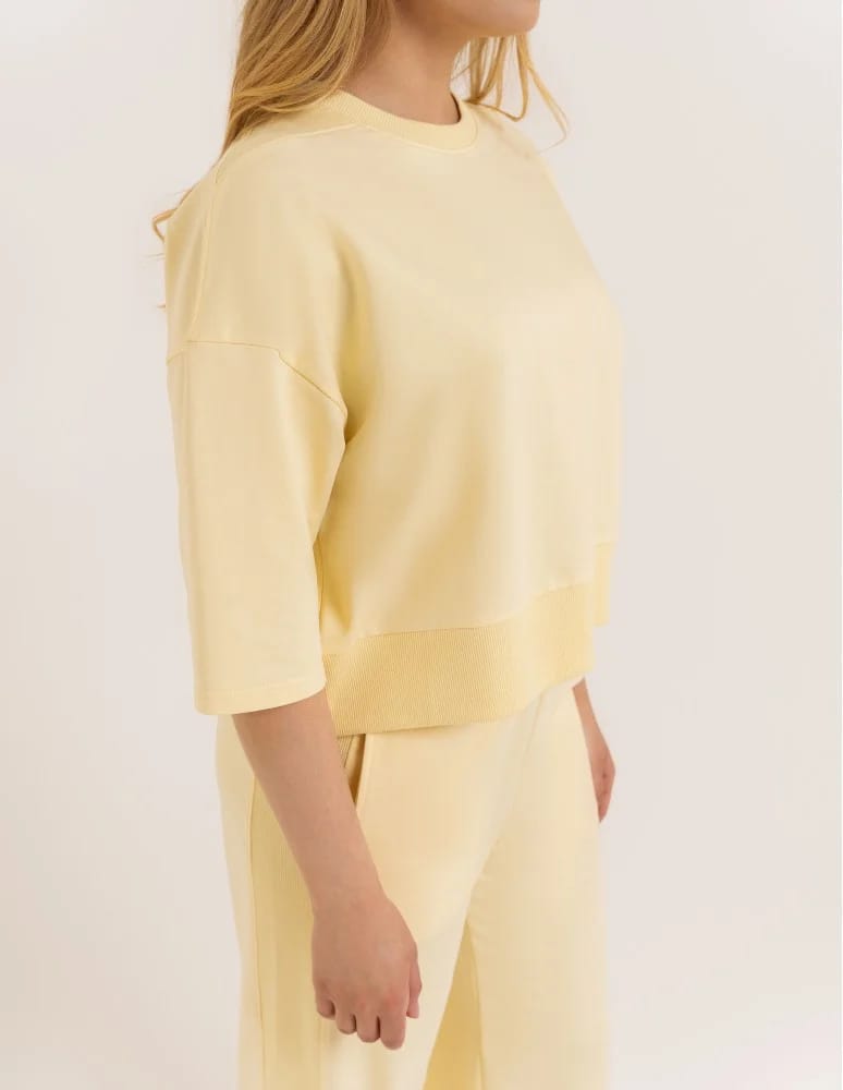 Bluzy dresowe - Bluza dresowa damska o luźnym kroju bez kaptura ŻÓŁTY - produkt moraj.pl 5