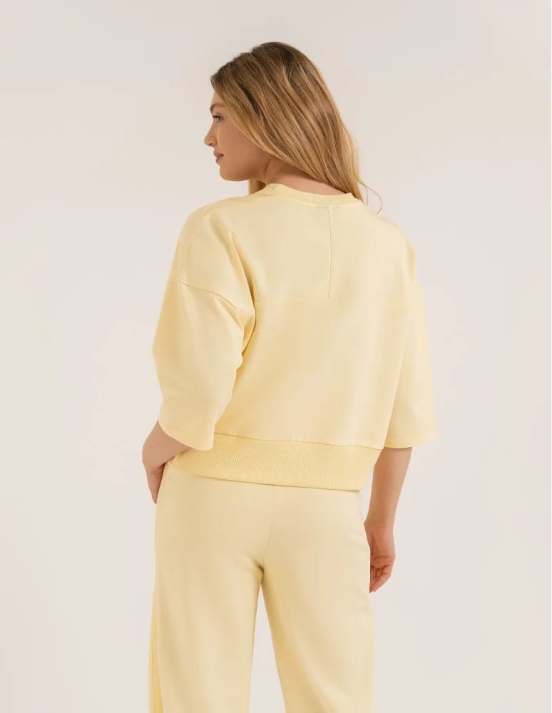 Bluzy dresowe - Bluza dresowa damska o luźnym kroju bez kaptura ŻÓŁTY - produkt moraj.pl 7