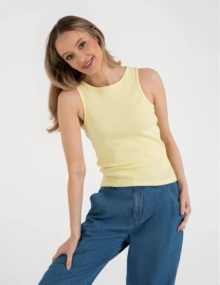 Topy na ramiączkach - Damska koszulka Tank Top w prążek ŻÓŁTY  - produkt moraj.pl 12