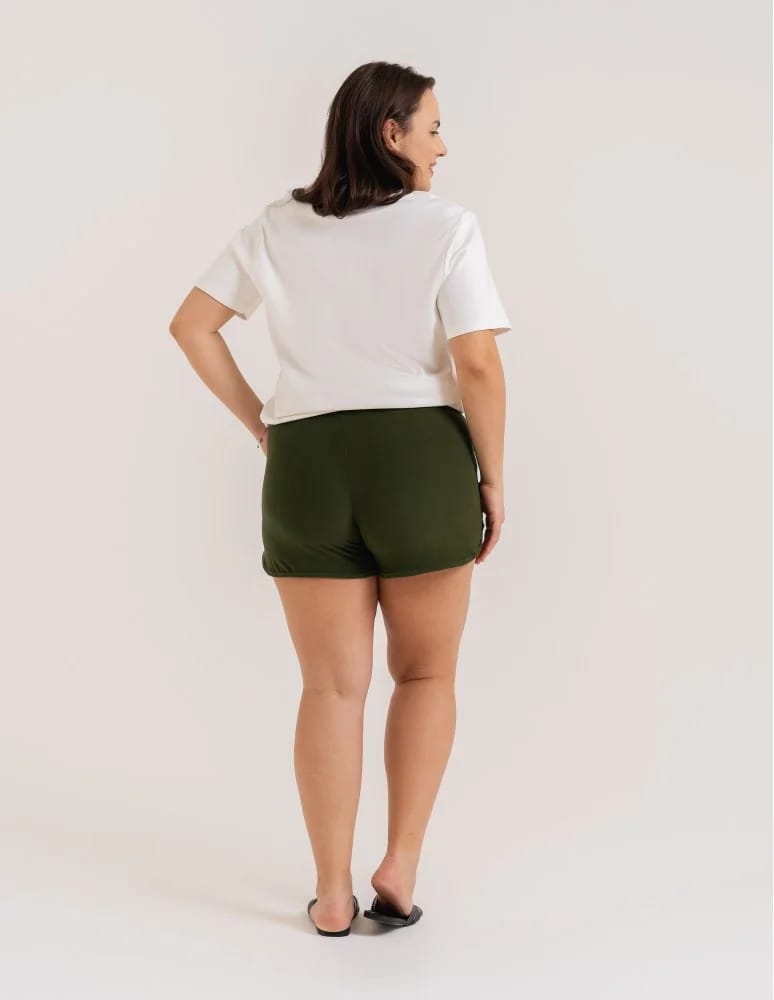 Szorty damskie letnie - Damskie szorty na gumce z wiązaniem KHAKI - produkt moraj.pl 6