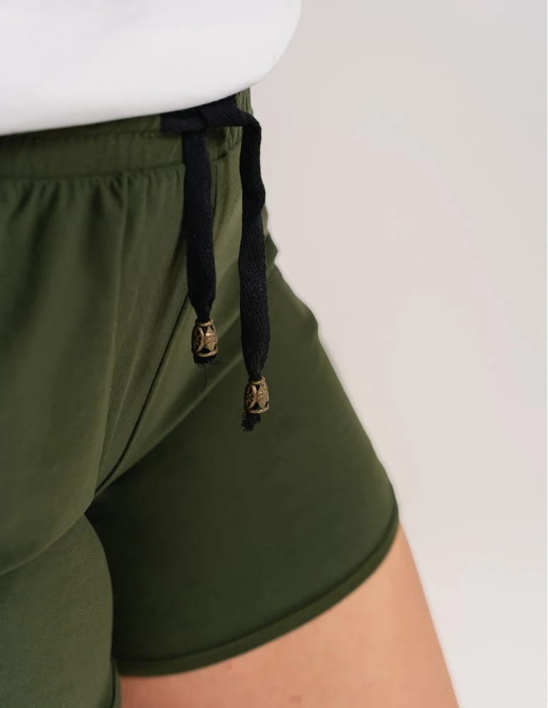 Szorty damskie letnie - Damskie szorty na gumce z wiązaniem KHAKI - produkt moraj.pl 5