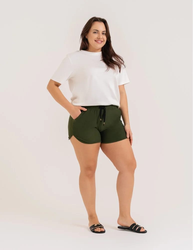 Szorty damskie letnie - Damskie szorty na gumce z wiązaniem KHAKI - produkt moraj.pl 3