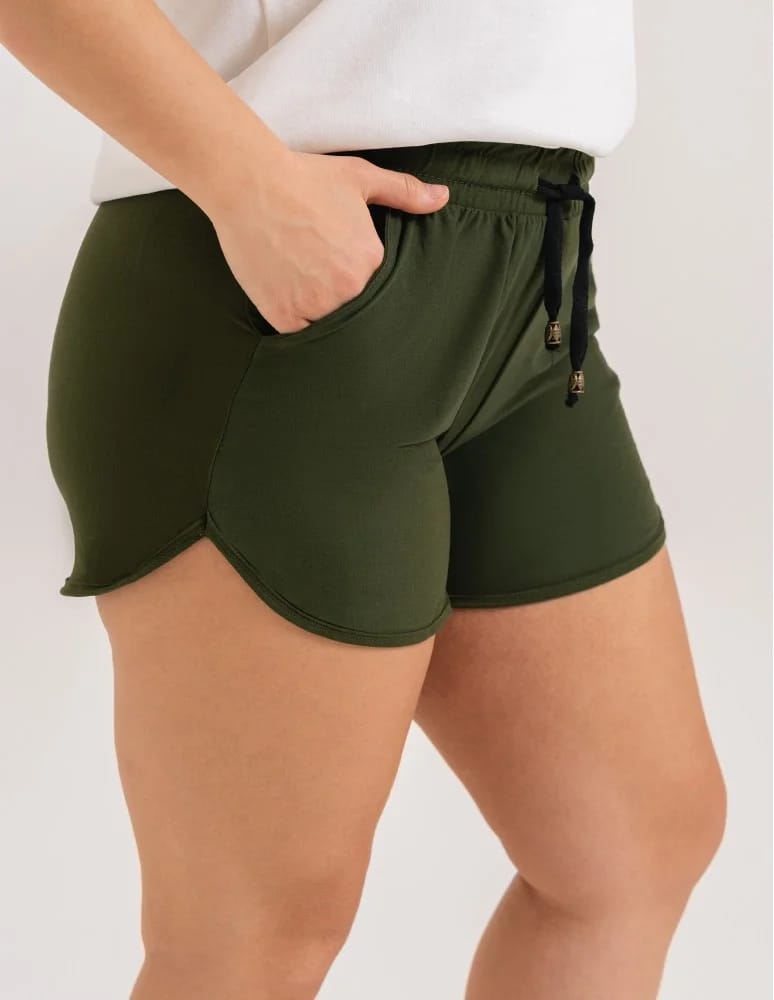Szorty damskie letnie - Damskie szorty na gumce z wiązaniem KHAKI - produkt moraj.pl 2