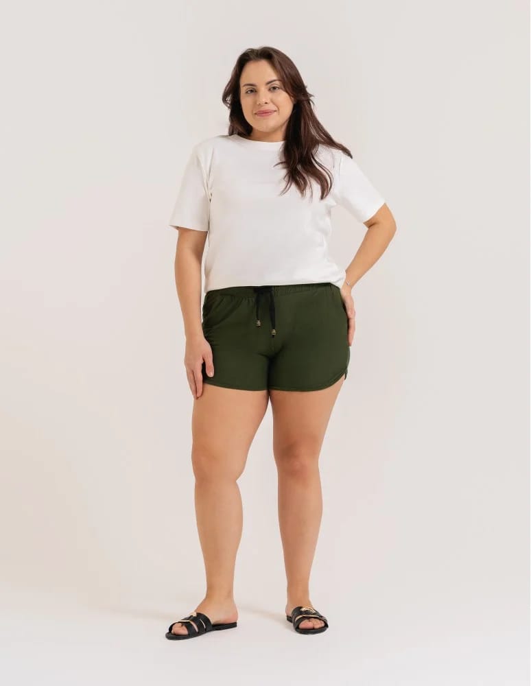 Szorty damskie letnie - Damskie szorty na gumce z wiązaniem KHAKI - produkt moraj.pl 4