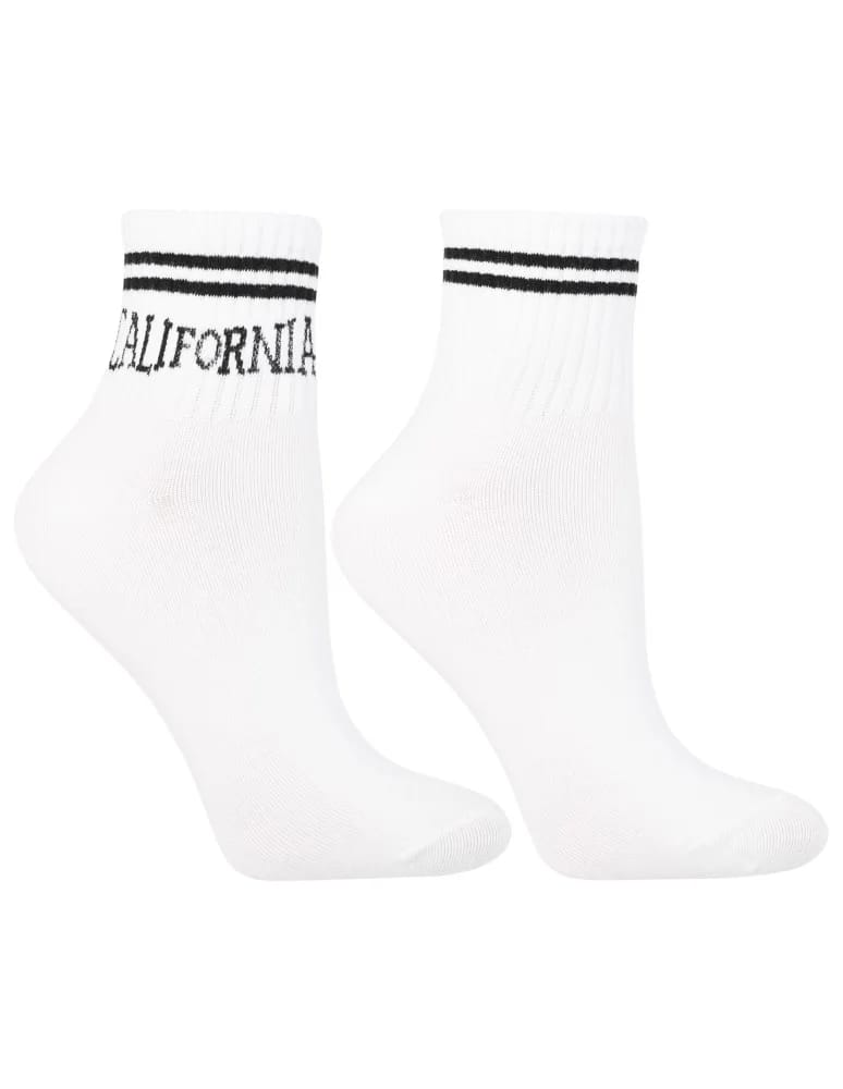 Skarpetki długie - Bawełniane skarpetki damskie do sneakersów napisy miasta 3-pak BIAŁY  - produkt moraj.pl 4