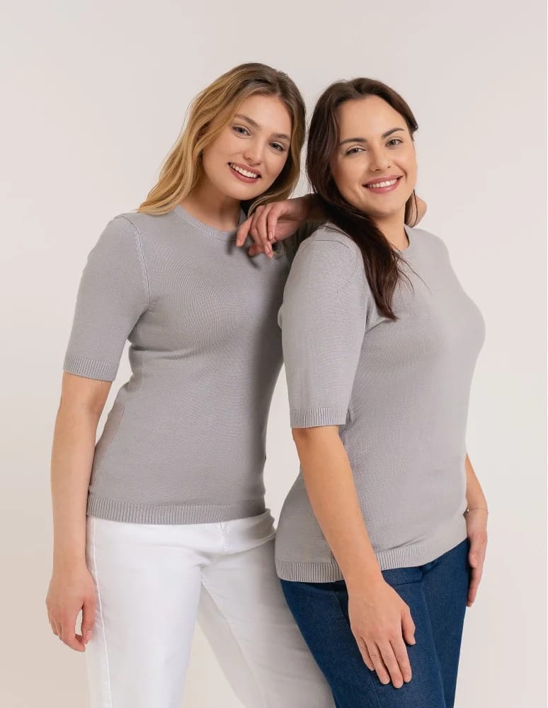 Swetry i kardigany - Sweter damski z krótkim rękawem z wiskozą JASNY SZARY  - produkt moraj.pl 11