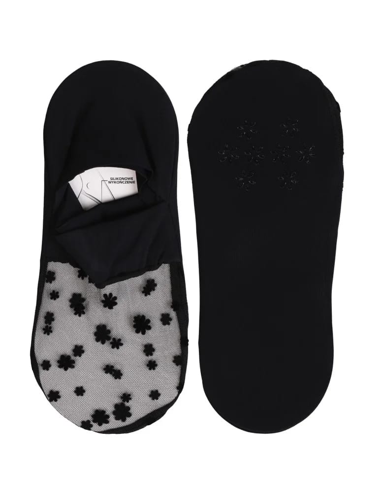 Mikrostopki - Skarpetki damskie eleganckie krótkie z siateczką z przodu w kwiaty 3-pak CZARNY  - produkt moraj.pl 3