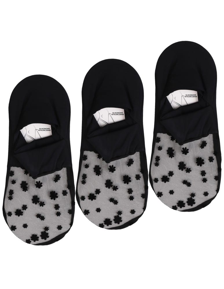 Mikrostopki - Skarpetki damskie eleganckie krótkie z siateczką z przodu w kwiaty 3-pak CZARNY - produkt moraj.pl 1