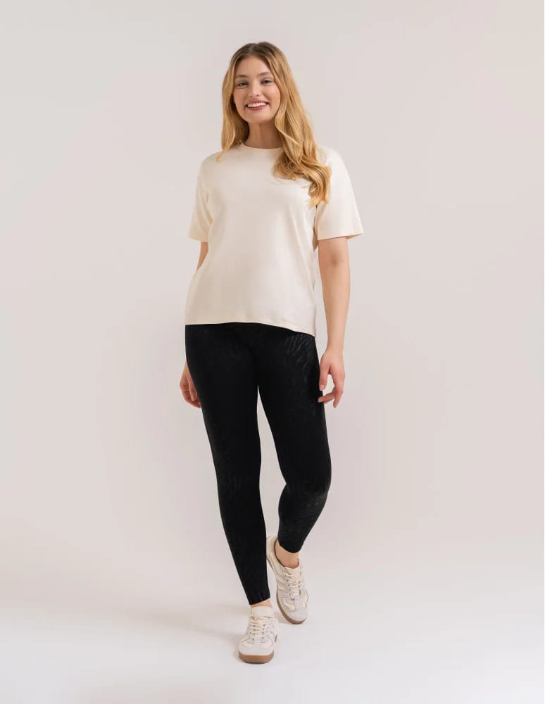 Legginsy damskie - Damskie legginsy ocieplane z szeroką gumą w pasie CZARNY - produkt moraj.pl 5
