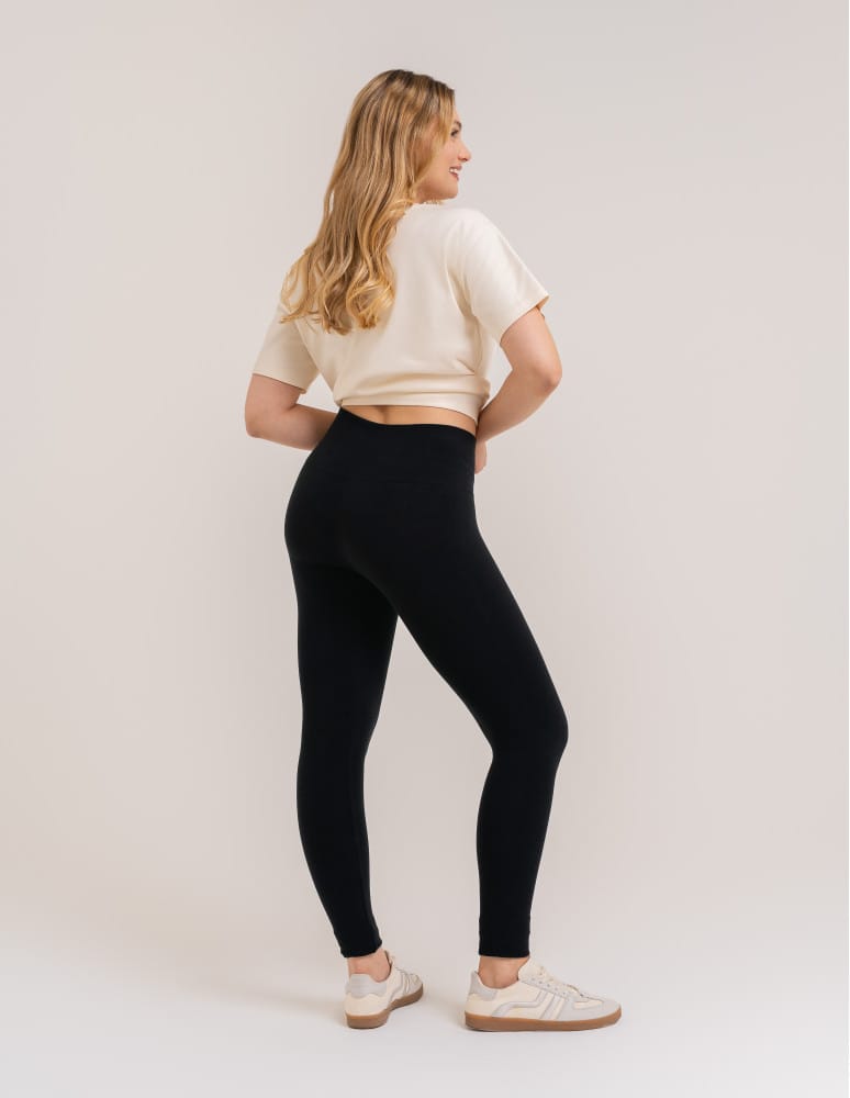 Legginsy damskie - Legginsy damskie ocieplane z wysokim stanem i szerokim pasem CZARNY  - produkt moraj.pl 3