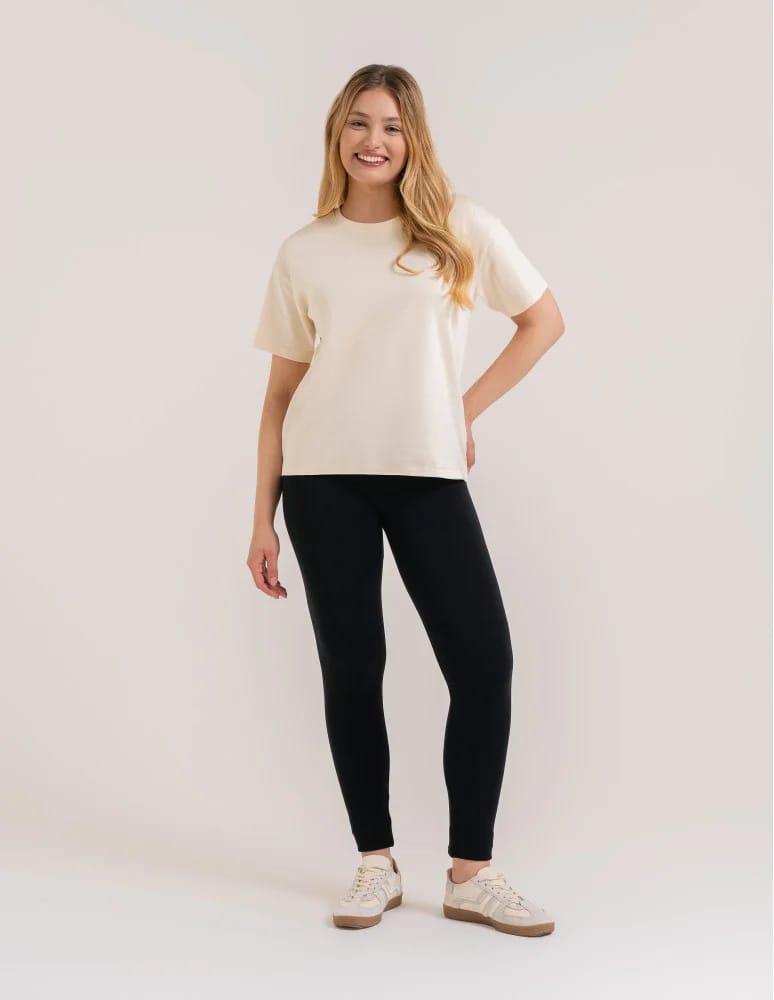 Legginsy damskie - Legginsy damskie ocieplane z wysokim stanem i szerokim pasem CZARNY - produkt moraj.pl 4