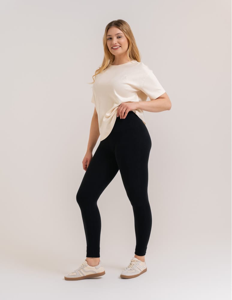 Legginsy damskie ocieplane z wysokim stanem i szerokim pasem CZARNY
