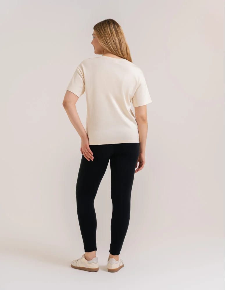 Legginsy damskie - Legginsy damskie ocieplane z wysokim stanem i szerokim pasem CZARNY - produkt moraj.pl 5