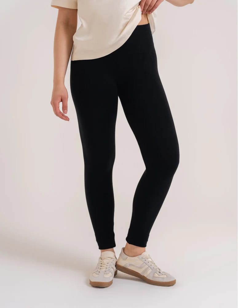 Legginsy damskie - Legginsy damskie ocieplane z wysokim stanem i szerokim pasem CZARNY - produkt moraj.pl 2