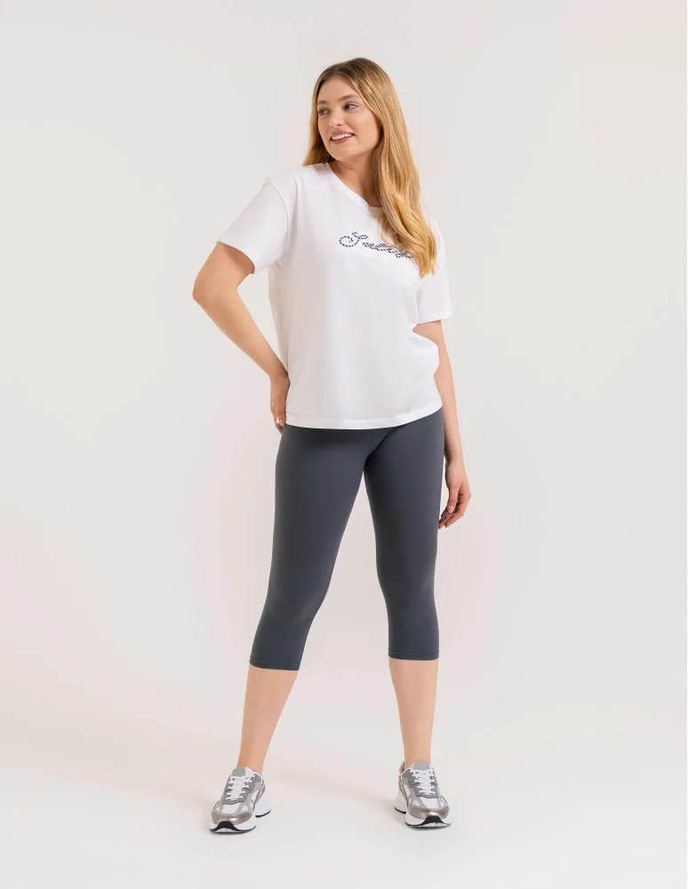 Legginsy damskie - Klasyczne legginsy 3/4 damskie peach touch SZARY  - produkt moraj.pl 4