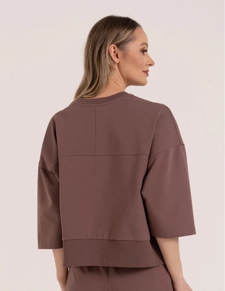 Bluzy dresowe - Bluza dresowa damska o luźnym kroju bez kaptura MOKKA - produkt moraj.pl 2