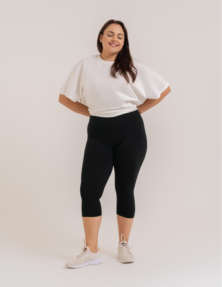 Legginsy damskie - Klasyczne legginsy 3/4 damskie plus size peach touch CZARNY  - produkt moraj.pl 3