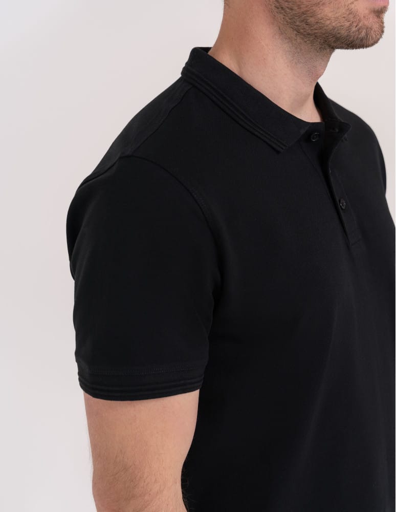 Koszulki polo - Męskie polo bawełniana polówka klasyczna bez wzoru CZARNY - produkt moraj.pl 4