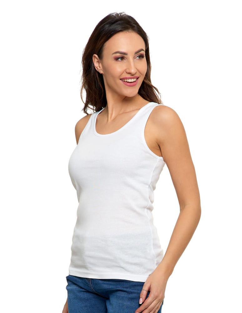 Koszulki i T-shirty - Koszulka damska na ramiączkach Tank-Top bawełniana BIAŁY - produkt moraj.pl 1