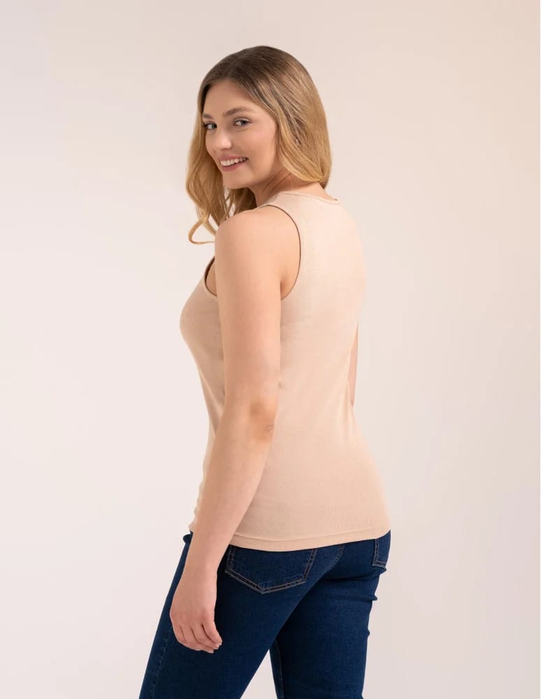 Koszulki i T-shirty - Koszulka damska na ramiączkach Tank-Top bawełniana BEŻOWY  - produkt moraj.pl 5