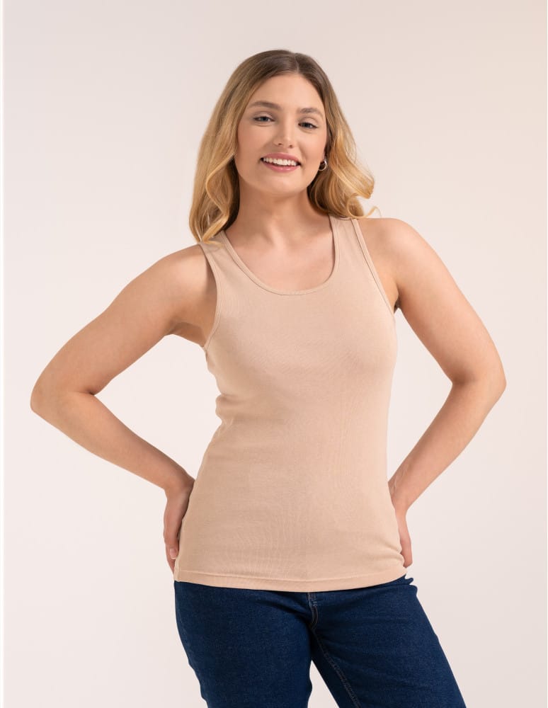 Koszulki i T-shirty - Koszulka damska na ramiączkach Tank-Top bawełniana BEŻOWY - produkt moraj.pl 1