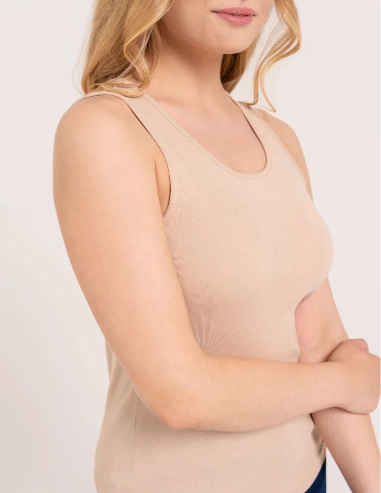 Koszulki i T-shirty - Koszulka damska na ramiączkach Tank-Top bawełniana BEŻOWY  - produkt moraj.pl 4