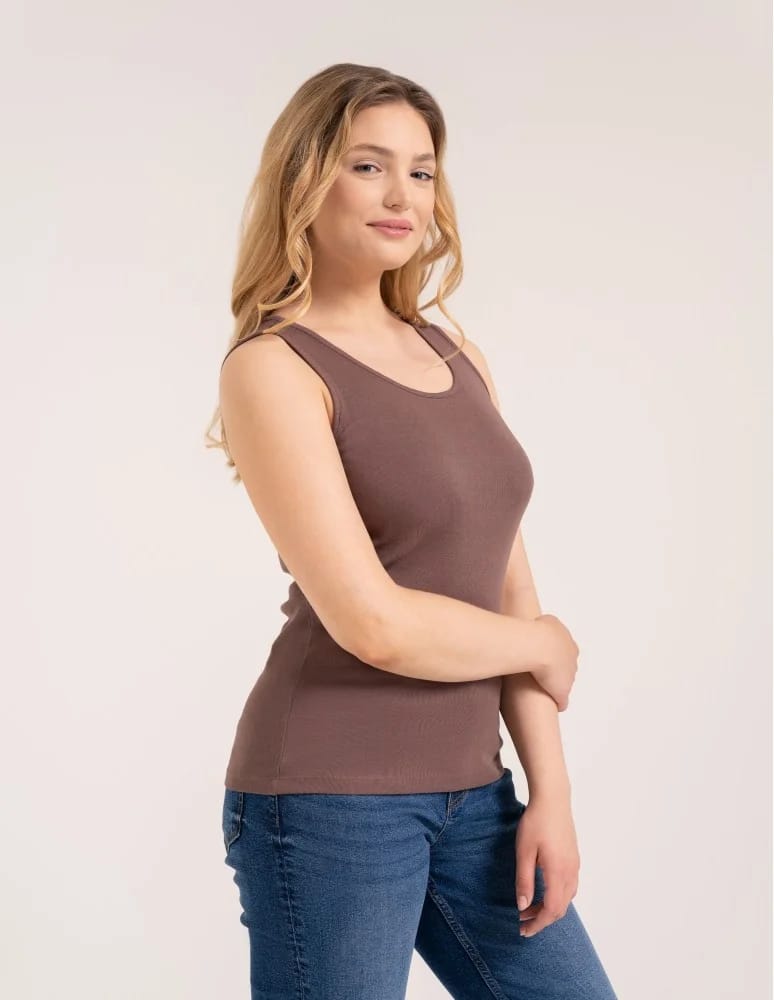Koszulki i T-shirty - Koszulka damska na ramiączkach Tank-Top bawełniana JASNY BRĄZ - produkt moraj.pl 4