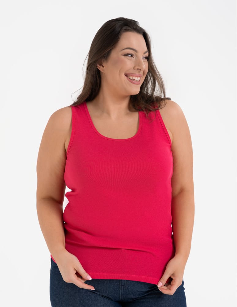 Koszulka damska na ramiączkach Tank-Top bawełniana Plus Size FUKSJA