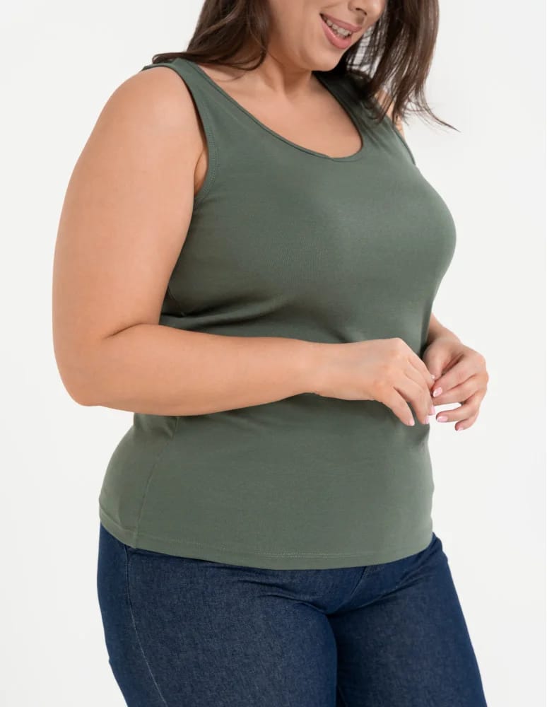 Koszulki i T-shirty - Koszulka damska na ramiączkach Tank-Top bawełniana Plus Size KHAKI  - produkt moraj.pl 2