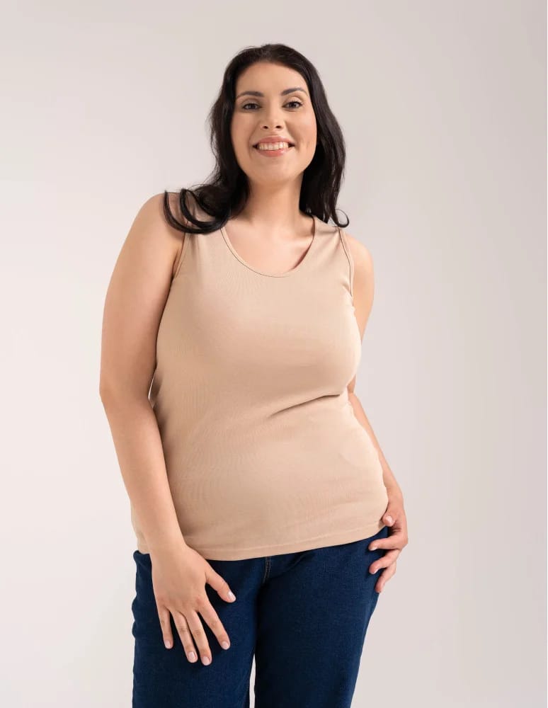 Koszulki i T-shirty - Koszulka damska na ramiączkach Tank-Top bawełniana Plus Size BEŻOWY - produkt moraj.pl 3