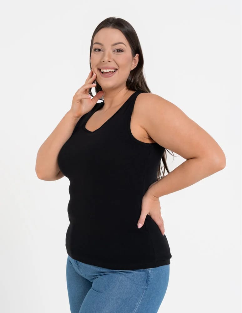 Koszulki i T-shirty - Koszulka damska na ramiączkach Tank-Top bawełniana Plus Size CZARNY - produkt moraj.pl 2
