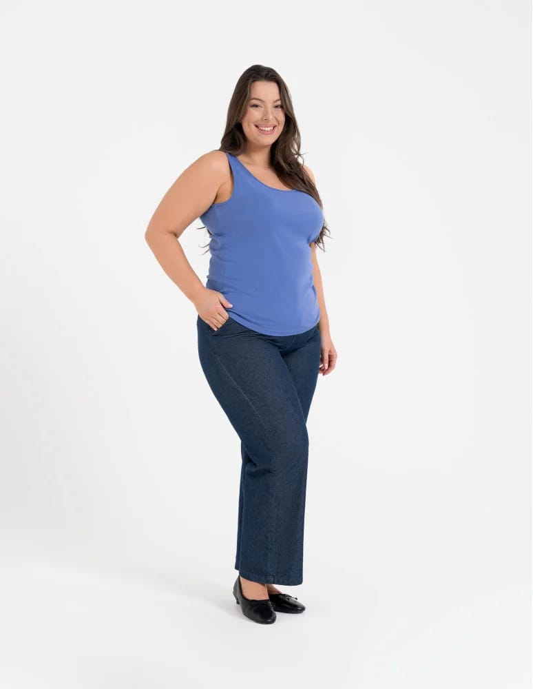 Koszulki i T-shirty - Koszulka damska na ramiączkach Tank-Top bawełniana Plus Size NIEBIESKI  - produkt moraj.pl 5