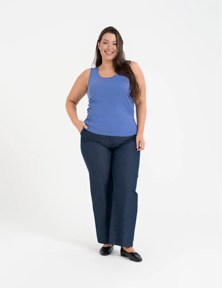 Koszulki i T-shirty - Koszulka damska na ramiączkach Tank-Top bawełniana Plus Size NIEBIESKI  - produkt moraj.pl 6