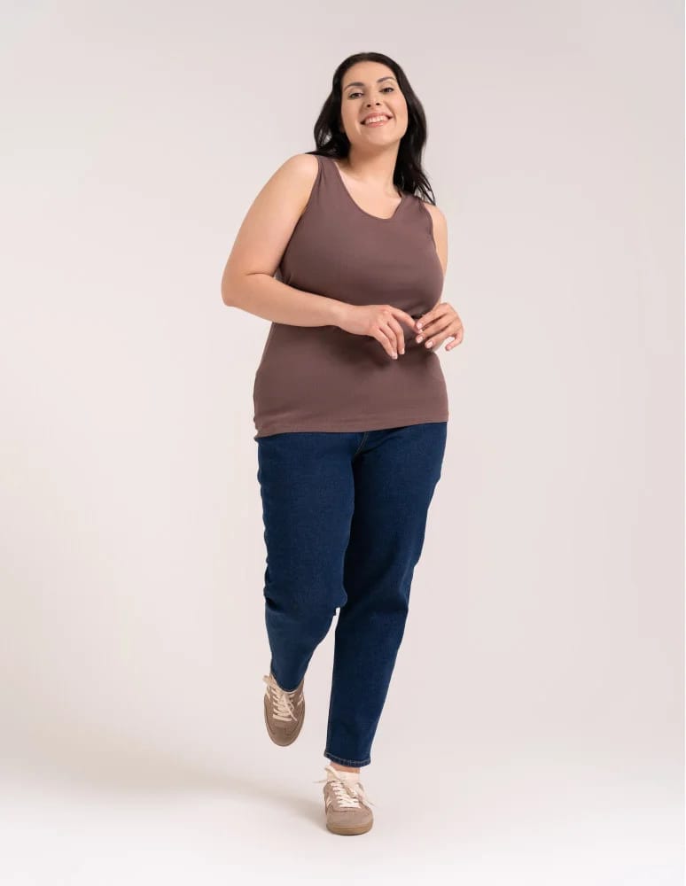 Koszulki i T-shirty - Koszulka damska na ramiączkach Tank-Top bawełniana Plus Size JASNY BRĄZ  - produkt moraj.pl 6