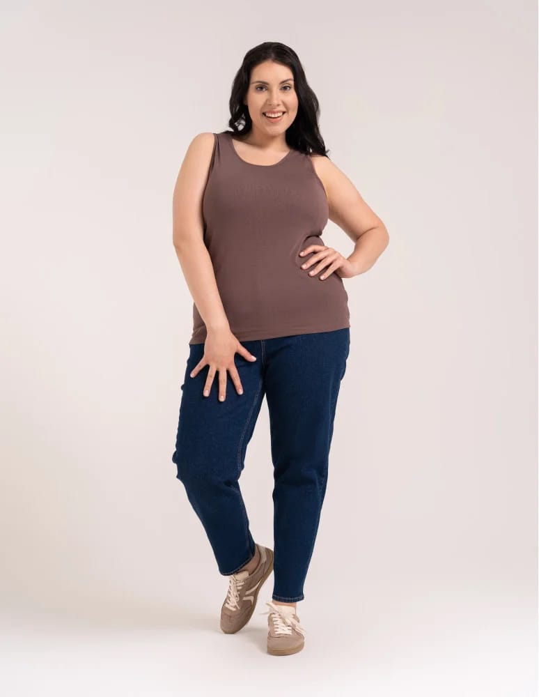 Koszulki i T-shirty - Koszulka damska na ramiączkach Tank-Top bawełniana Plus Size JASNY BRĄZ  - produkt moraj.pl 7