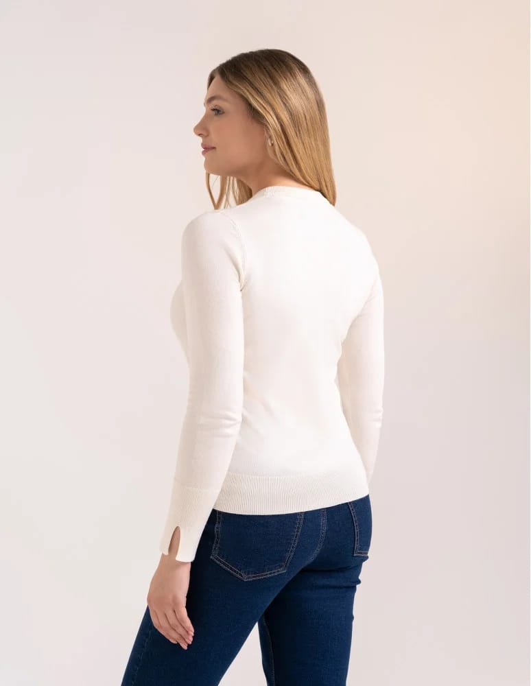 Swetry - Sweter damski miękki w dotyku z wiskozy klasyczny bez wzoru BIAŁY - produkt moraj.pl 7