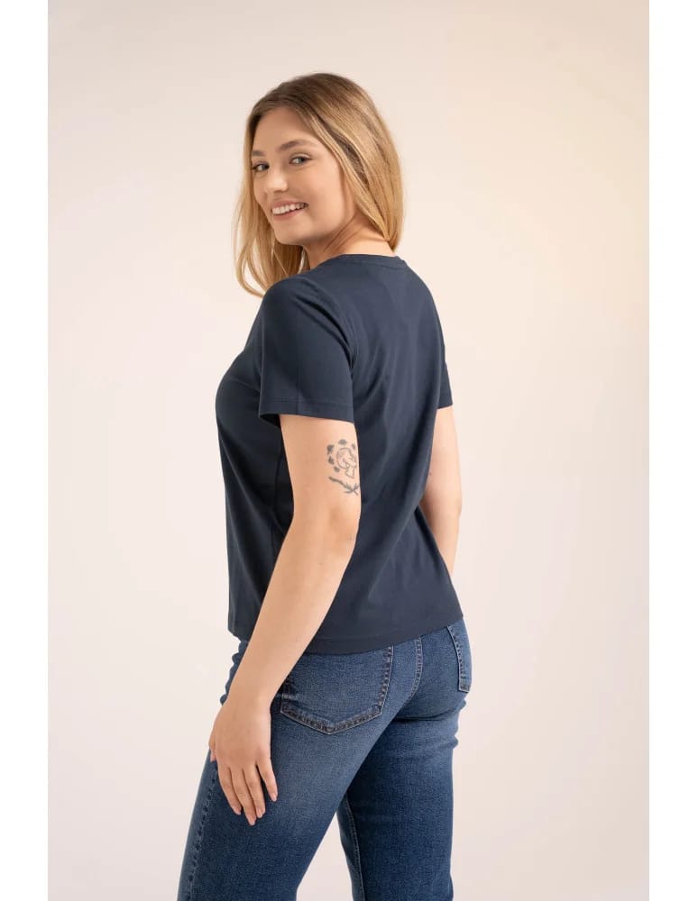 Koszulki z krótkim rękawem - Bawełniany t-shirt damski z krótkim rękawem w stylu boho GRANATOWY  - produkt moraj.pl 6