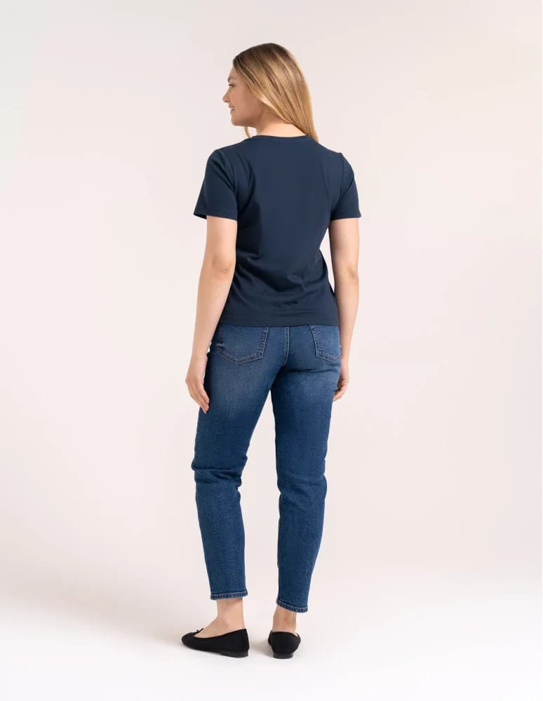 Koszulki z krótkim rękawem - Bawełniany t-shirt damski z krótkim rękawem w stylu boho GRANATOWY  - produkt moraj.pl 7