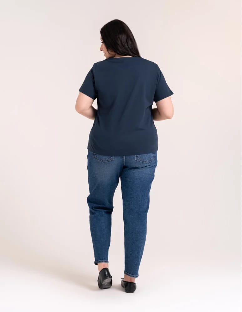 Koszulki z krótkim rękawem - Bawełniany t-shirt damski z krótkim rękawem w stylu boho GRANATOWY  - produkt moraj.pl 12