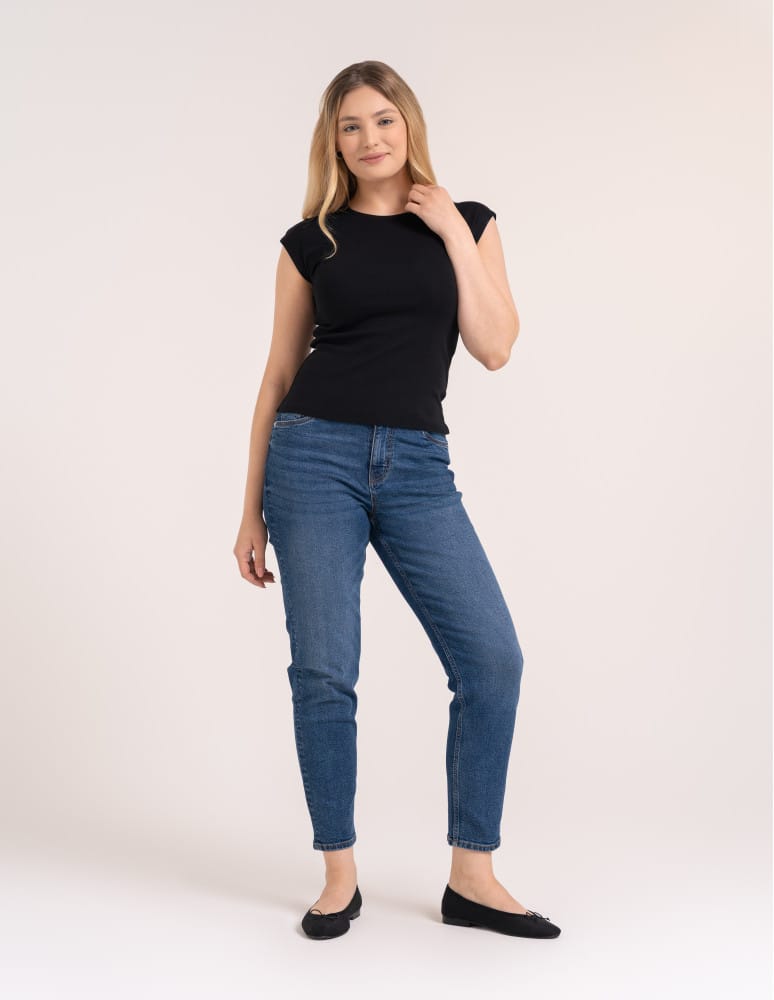 Bluzki i koszule - Bluzka damska prążkowana z krótkim rękawem cap sleeve CZARNY  - produkt moraj.pl 3