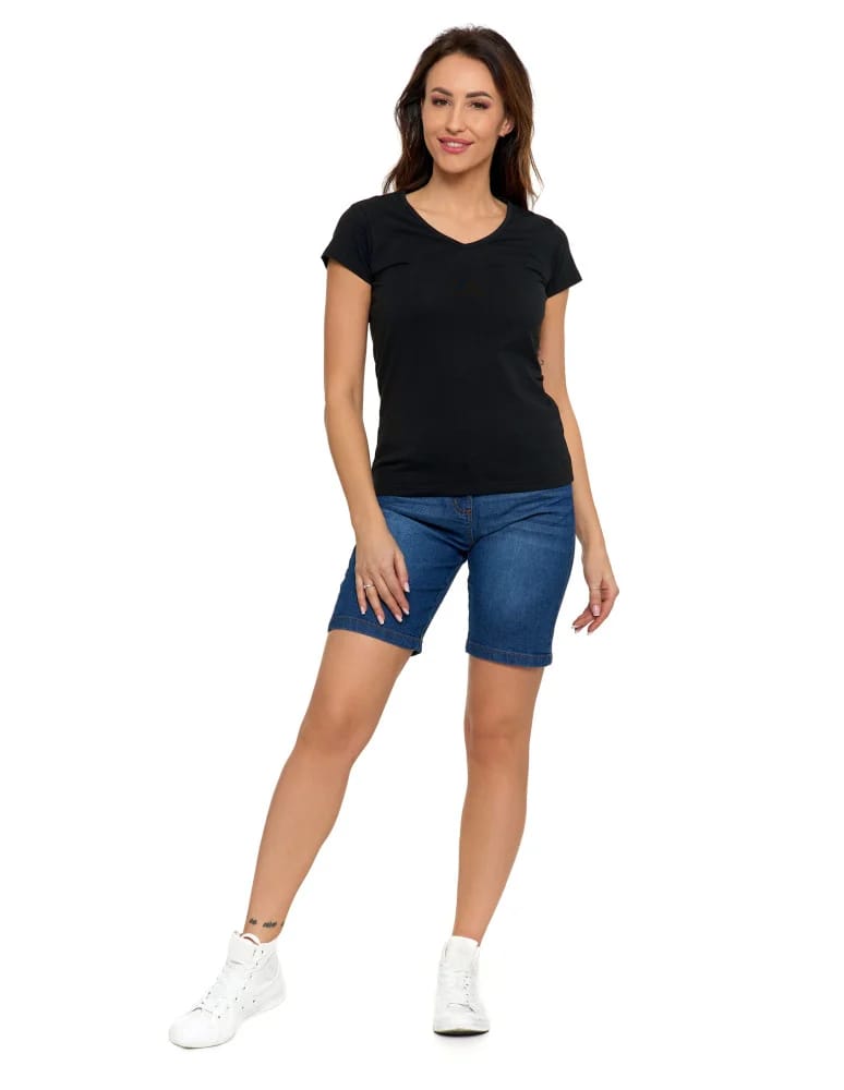 Koszulki i T-shirty - T-shirt damski bawełniany z dekoltem V CZARNY  - produkt moraj.pl 6