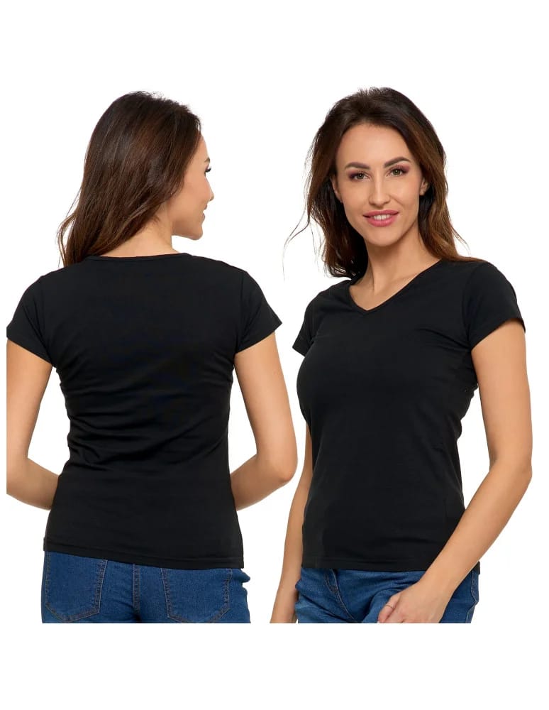 Koszulki i T-shirty - T-shirt damski bawełniany z dekoltem V CZARNY  - produkt moraj.pl 8
