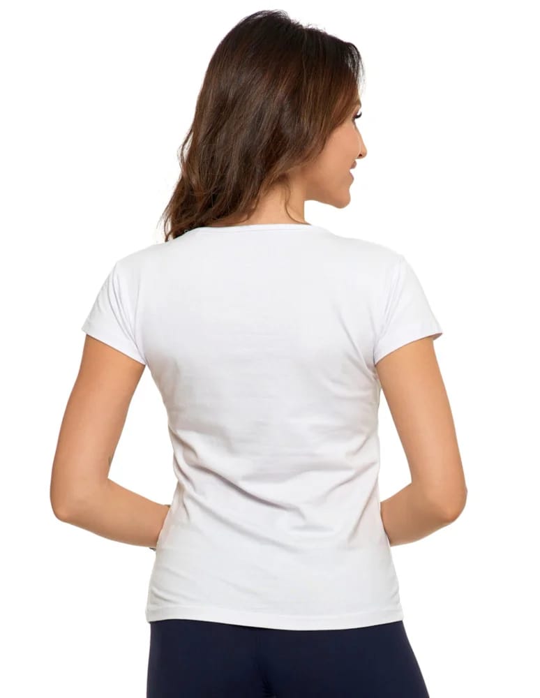 Koszulki i T-shirty - T-shirt damski bawełniany z dekoltem V BIAŁY  - produkt moraj.pl 5