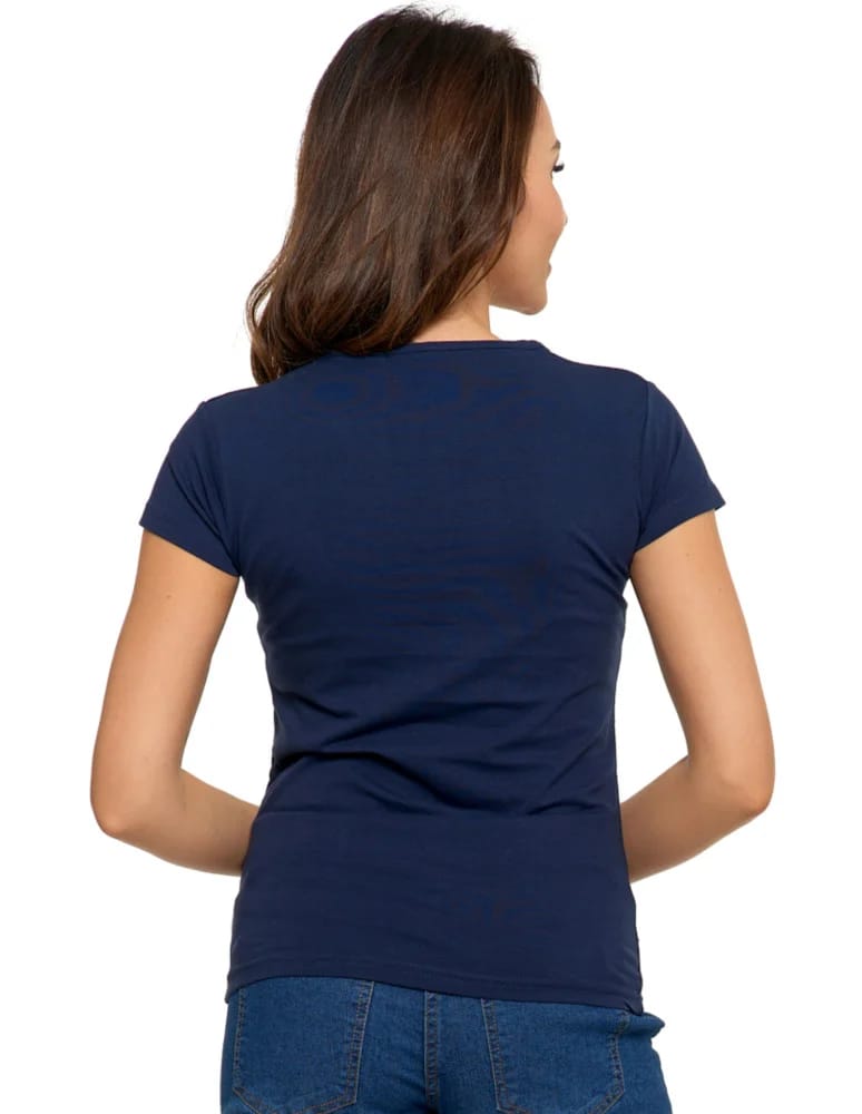Koszulki i T-shirty - T-shirt damski bawełniany z dekoltem V GRANATOWY  - produkt moraj.pl 7