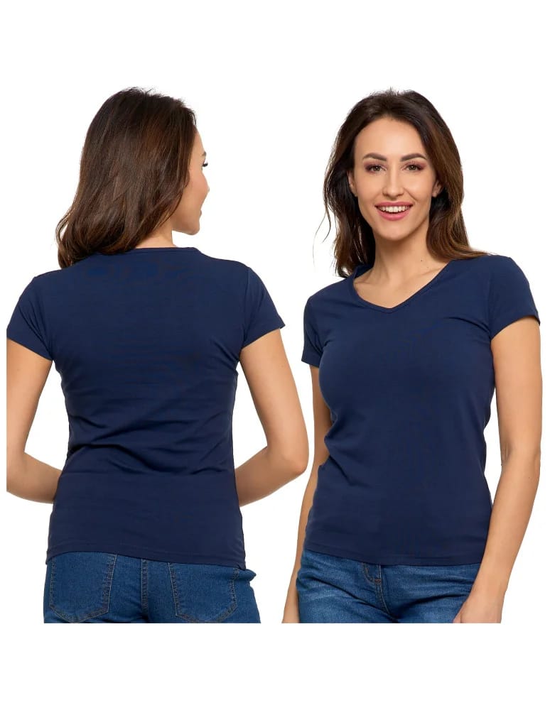 Koszulki i T-shirty - T-shirt damski bawełniany z dekoltem V GRANATOWY  - produkt moraj.pl 8