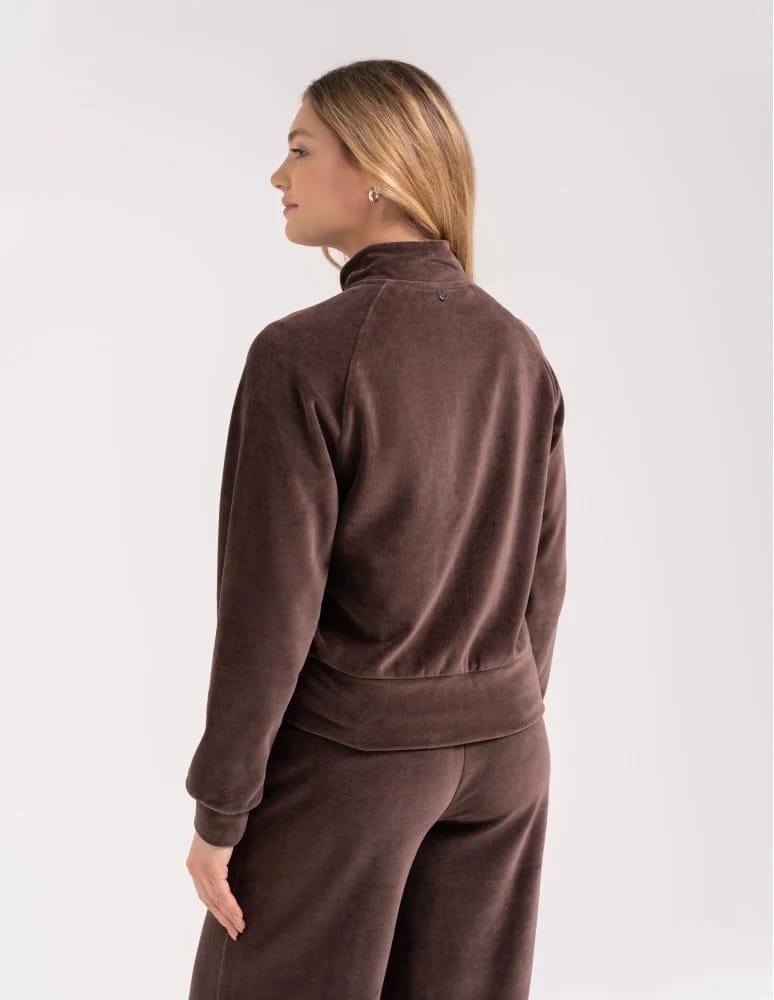 Bluzy damskie - Bluza damska welurowa na zamek z bawełny JASNY BRĄZ - produkt moraj.pl 2