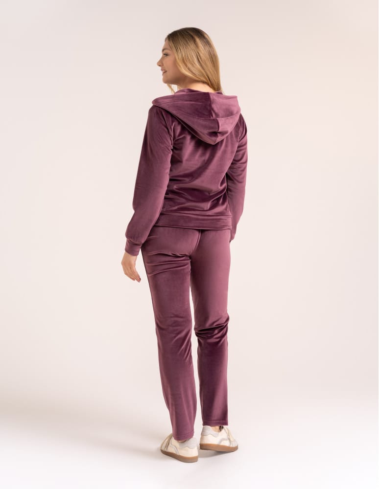 Bluzy dresowe - Bluza damska welurowa rozpinana z kapturem i kieszeniami FIOLETOWY  - produkt moraj.pl 6