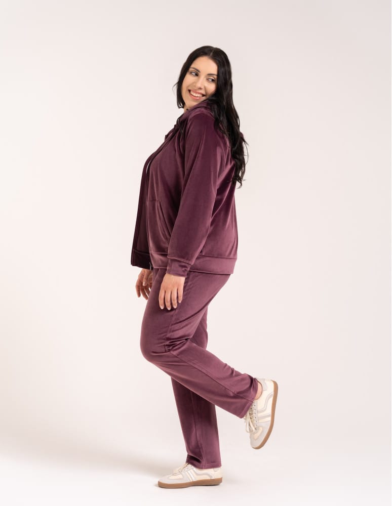 Bluzy dresowe - Bluza damska welurowa rozpinana z kapturem i kieszeniami FIOLETOWY  - produkt moraj.pl 4