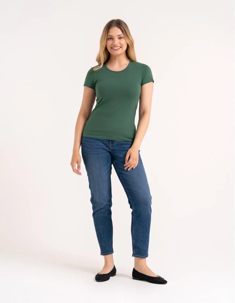 Koszulki i T-shirty - T-shirt damski bawełniany z krótkim rękawkiem jednokolorowy KHAKI - produkt moraj.pl 3